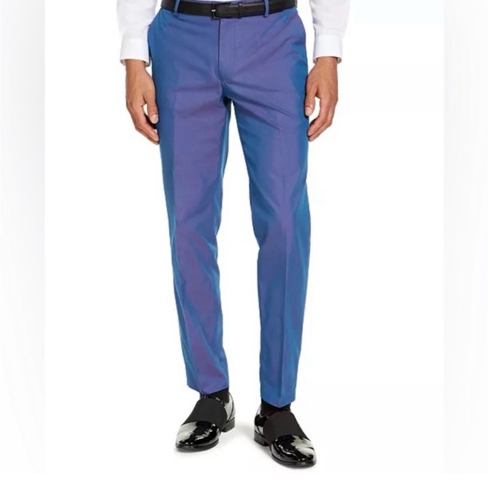 INC Mens Tapered Leg Pants Iridescent Purple 36 X 32 Flat Front NWT Party